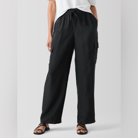 Eileen Fisher Washed Silk Cargo Pant Drawstring Wide Leg - Picture 1 of 15